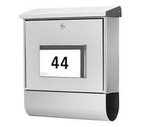 Burg Wächter Burg-Wächter Letter Box with Newspaper Compartment and Illuminated House Number, Galvanised Steel, DIN C4, Includes 2 Keys, Malaga 4400 SI, Silver, (W x H x D) 377 x 420 x 115 mm