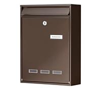 Burg-Wächter Cologne 872 BR Letter Box Without Newspaper Compartment with Name Plate with 3 Viewing Windows Galvanised Steel Insert Format DIN A4 Includes 2 Keys Brown (Similar to RAL 8014)