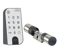 BURG-WÄCHTER Electronic Door Lock, Cylinder and Keypad, Unlock with App, Fingerprint, PIN Code or Remote Key, ENTRYeasy 7602 FP, Black/Stainless Steel, Biometric