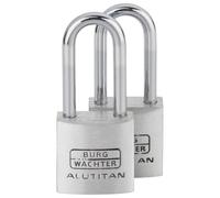 Burg-WÄCHTER Padlock, Padlock with 4 Keys, 2 Piece Set, 3.5 mm Shackle Thickness, Solid Aluminium Body, Ultra Hard, Rustproof Interior, Alutitan Duo 770 HB 20 26 SB