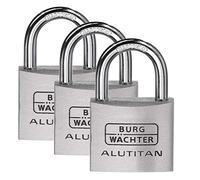 Burg-WÄCHTER Padlock, Set of 3, Keyed Alike, Aluminium Padlocks, 6.5 mm Shackle Thickness, Rust-Free Mechanism, 4 Keys, Alutitan Trio 770 40 SB