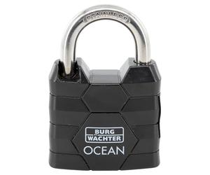 Burg-Wächter Padlock with 2 Keys, 6.3 mm Shackle Thickness, Marine Waterproof, Solid Brass Body, Double Locked, Ocean 490 Ni 40 SB, Black