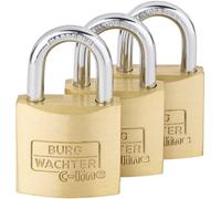 Burg Wächter Trio Padlock Set Brass 30mm 3 Locks 4 Keys Keyed Alike 6371