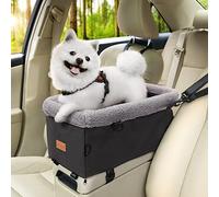 BurgeonNest Dog Car Seat for Small Dog, Center Console Pet Booster Seat with Metal Frame, Upgraded Pet Carseat with Double Protection Seat Belts, Washable Cushion, Safety Leash and Storage Pocket