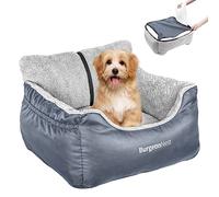 BurgeonNest Dog Car Seat for Small Dogs, Washable Soft Dog Booster Seats for Small Pets Under 25 lbs, Portable Dog Carseat Travel Bed with Storage Pockets and Clip-On Leash, Grey