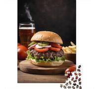 Burger And Beer 1000-Piece Puzzle for Adults, 38x26cm/1000pcs, Easy to Pause And Continue Later; Low-dust White Card for Tabletop Use
