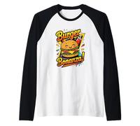 Burger Bonanza - Funny Cartoon Beef Burger Food Design Raglan Baseball Tee