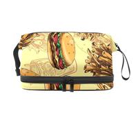 Burger Fries and Soda with Ice Double Layer Cosmetic Bag for Women and Girls, Travel Toiletry Bag Makeup Handy Pouch Organiser Bag with Brush Compartment
