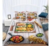Burger King Size Duvet Cover Sets Fast Food Bedding Set 3D Print Ultra Soft Breathable Microfiber Quilt Cover 220x230 cm with Zipper Closure und 2 Pillowcases for Bedroom Bed Decor C/485