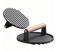 Burger Meat Bacon Press, Heavy Duty Cast lron Non-Stick - Heavy Duty Hamburger Press w/Heat Resistant Handle, Pre Seasoned Sandwich & Grill Press -Quesadillas, Hamburgers & Steaks
