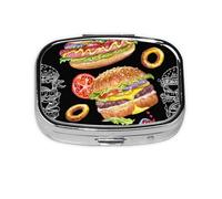 Burger On Black Background,Meta Pill Box 2 Compartment Medicine Case,Portable Organizer,Rectangle Meta Portable Organizer Pill Box 610 Compartment Medicine Case