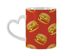 Burger Pattern Birthday Present Coffee Tea Cocoa Soup Daily Use Mug Unique Ceramic Cup Mug. (White Heart Handle Mug)