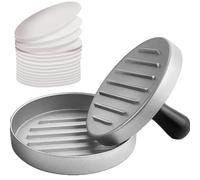 Burger Press, Aluminum Burger Maker with ABS Handle, Non-Stick Hamburger Press, 11.9 cm, 100 Sheets of Patty Papers Included