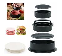 Burger Press, Burger Pattie Press 3 in 1 Set, Stuffed Burger Sandwich Cutter, Meat Beef Vegetable Hamburger Pattie Mould with 50 Pieces of Wax Paper.