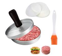 Burger Press Patty Maker, Hamburger Press with 100 Silicone Papers and Silicone Brush, Burger Maker for BBQ, Baking, Stuffed Burgers, Beef Burger