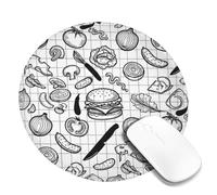 Burger Small Mouse Pad, Food Illustrative Tomatoes Onion None Black Round Rubber Washable Aesthetic Mousepads Decor for Home Office Work Gaming Desk Round 8x8 Inch