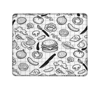 Burger Small Mouse Pad, Food Illustrative Tomatoes Onion None Black Square Rubber Smooth Aesthetic Desk Mousepads Idea for Home Office Desk Laptop Gamers Gift Square 8x10 Inch