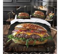 Burger Super King Size Duvet Cover Sets Food Bedding Set 3 Piece for Bedroom Bed Decor Soft Microfiber 3D Printed Quilt Cover 260x220 cm with Zipper Closure und 2 Pillowcases F-1272