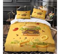 Burger Super King Size Duvet Cover Sets French Fries Bedding Set 3 Piece for Bedroom Bed Decor Soft Microfiber 3D Printed Quilt Cover 260x220 cm with Zipper Closure und 2 Pillowcases F-720