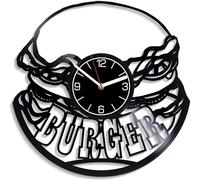 Burger Vinyl Record Wall Clock, fast food kitchen decor,12-inch wall clock, food art gift for her, fast food wall art, large burger gift, fast food vinyl clock