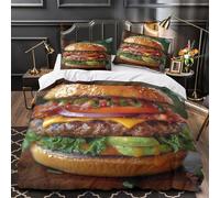 Burger with Bacon Quilt Cover 3D Print Ultra Soft 3PCs Bed Linen Hidden Zipper Grilled Beef Patty Duvet Cover Luxurious Breathable for Adults Teens Women Kids Girls Boys Youth Super king（260x220cm）