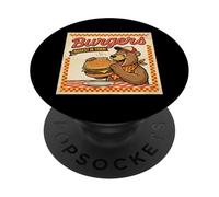 Burgers Biggest In Town Retro Bear Burger Diner PopSockets Adhesive PopGrip