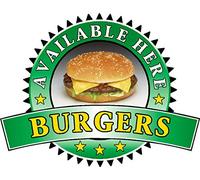 Burgers Sold Here Sticker - Catering Sign Window Decal Cafe Restaurant Ice Cream (Large 400 x 520mm, Green)