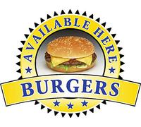 Burgers Sold Here Sticker - Catering Sign Window Decal Cafe Restaurant Ice Cream (Medium 210 x 285mm, Yellow)