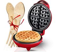 Burgess Brothers Mini Waffle Maker | Portable Electric Non-Stick Waffle Iron | Belgian Waffle Maker Makes 4 Inch Waffles | Includes Bamboo Sporks