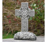 Burgess Celtic Cross Large Stone Statue With Base Outdoor Garden Ornament British Décor