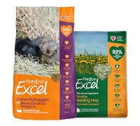 Burgess Excel 3KG Guinea Pig Food & 1KG Feeding Hay Bundle - Guinea Pig Blackcurrant & Oregano Nuggets and Dandelion & Marigold Feeding Hay for Guinea Pigs - Dust Extracted Hay & Guinea Pig Pellets