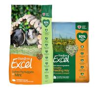 Burgess Excel 3KG Guinea Pig Food & 1KG Feeding Hay Bundle - Guinea Pig Nuggets and Dandelion & Marigold Feeding Hay for Guinea Pigs - Dust Extracted Hay & Guinea Pig Pellets
