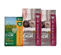 Burgess Excel 3KG Indoor Guinea Pig Food & 1KG Feeding Hay Value Bundle - Guinea Pig Nuggets & Dandelion & Marigold Feeding Hay for Indoor Guinea Pigs - Dust Extracted Timothy Hay