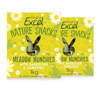 Burgess Excel Meadow Munchies Compressed Feeding Hay for Rabbits & Guinea Pigs, 2kg - Feeding Hay Chunks with Dandelion & Chamomile - High Fibre, Small Animal Boredom Breaker (Pack of 2)