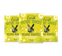 Burgess Excel Meadow Munchies Compressed Feeding Hay for Rabbits & Guinea Pigs, 3kg - Feeding Hay Chunks with Dandelion & Chamomile - High Fibre, Small Animal Boredom Breaker (Pack of 3)