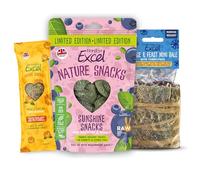 Burgess Excel Nibble Value Bundle - Exclusive Rabbit Awareness Week Snack Bundle for Rabbits - Cornflower Hay bar, Sunshine Snacks & Mini Bale, Rabbit Treat Bndle