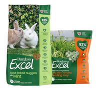 Burgess Excel Rabbit Food & Hay Value Bundle - 3KG Nuggets & 1KG Long Stem Feeding Hay for Adult Rabbits - Dust Extracted Timothy Hay & Mint Pellets