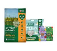 Burgess Excel Small Animal Starter Kit Value Bundle - Dandelion & Marigold Feeding Hay 1kg, Nap & Nest paper bedding, Wildflower Forage and Heby Hearts - Rabbits, Guinea Pigs & Chinchillas