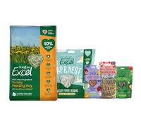 Burgess Excel Small Animal Starter Kit Value Bundle - Dandelion & Marigold Feeding Hay 1kg, Nap & Nest paper bedding, Wildflower Forage, Heby Hearts & Mini Bale - Rabbits, Guinea Pigs & Chinchillas