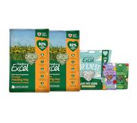 Burgess Excel Small Animal Starter Kit Value Bundle - Dandelion & Marigold Feeding Hay 2kg, Nap & Nest paper bedding, Wildflower Forage and Heby Hearts - Rabbits, Guinea Pigs & Chinchillas