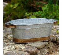 Burgess Home & Garden Galvanised Metal Trough Planter with Handles, Rustic Garden Flower Pot, Vintage Hand Painted Plant Pot, Indoor & Outdoor