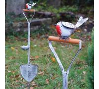Burgess Large Robin On Shovel Bird Feeder Metal Garden Ornament Bath Sculpture Outdoor Decoration British Bird Gift