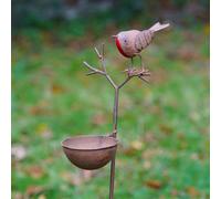 Burgess Robin On Twig Bird Feeder Bath Metal Garden Ornament Outdoor Statue Decoration British Bird Watcher Gardening Large Gift
