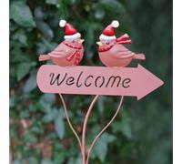 Burgess Robin Welcome Christmas Sign Outdoor Garden Xmas Stake