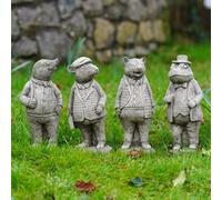 Burgess Set 4 Wind In The Willows Stone Statues Outdoor Garden Ornament Badger Toad Ratty Mole British Made Sculpture