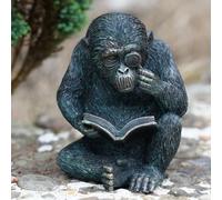 Burgess Studious Ape Resin Monkey Statue Bronze Finish Home Outdoor Garden Ornament Chimp Sculpture Vintage Style Reading Gift