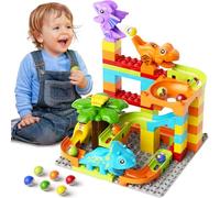 burgkidz Dinosaur Marble Run Building Blocks, 78 Pcs Interactive Ball Tracks Maze Game Construction Toys Building Set, STEM Educational Gift for Kids Ages 3 4 5 6 7 8 Years