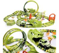 burgkidz Dinosaur Race Tracks Set: 387 Pcs with 360 Loop & Auto Turntable