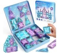 burgkidz Ice Princess Magnetic Tiles, 42 PCS Travel Toy with Tin Box