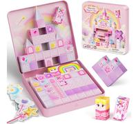 burgkidz Magnetic Building Blocks 48 PCS 2cm - Unicorn Cubes with Magic Wands & Travel Tin - Build Castles, 30s Tidy Up for Trains, Planes & Camping - Princess Gift for Girls 3-8